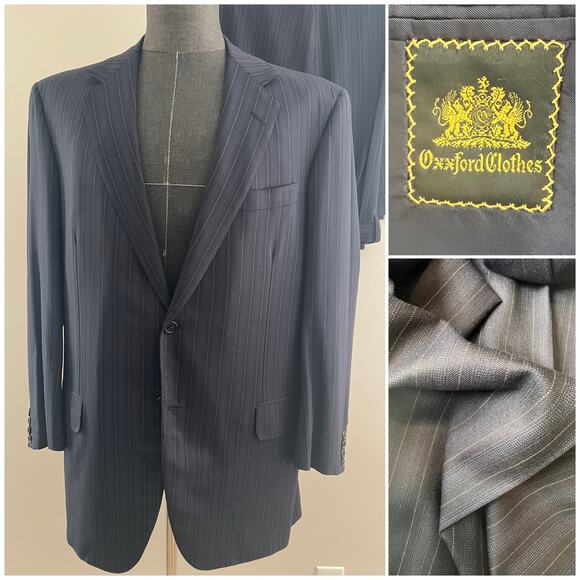 Oxxford Escorial Wool 2 Pc Suit Blue Black Striped 2 Button Size 43 JP